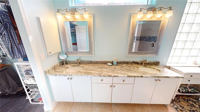 bathroom with hardwood / wood-style flooring and vanity