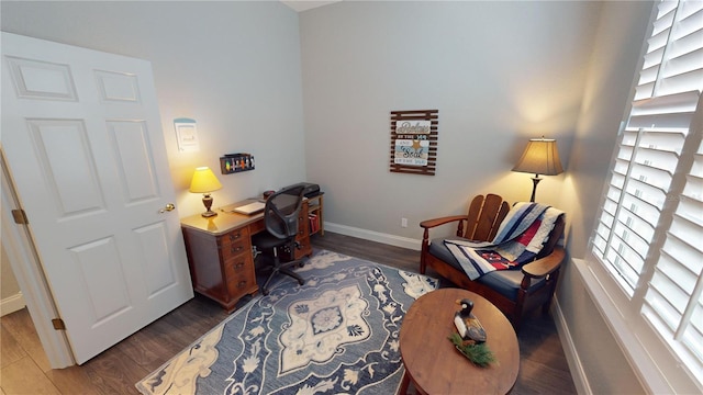 office area with dark wood-type flooring