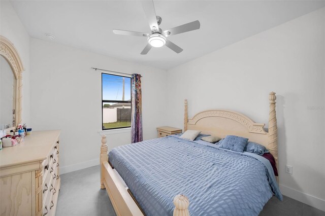 bedroom featuring carpet and ceiling fan