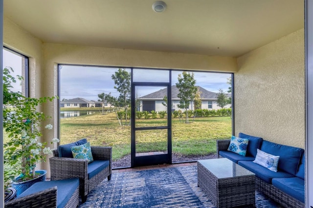 sunroom with a residential view