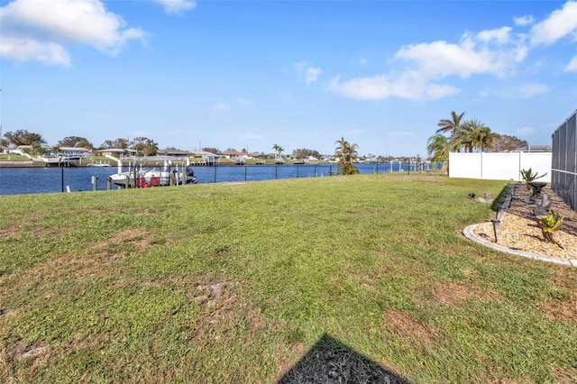 view of yard with a water view