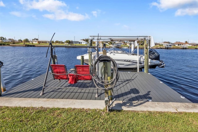 dock area with a water view