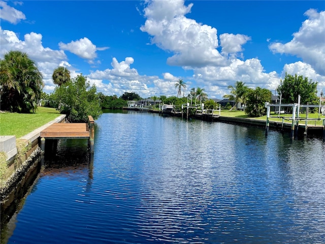 view of water feature with a boat dock