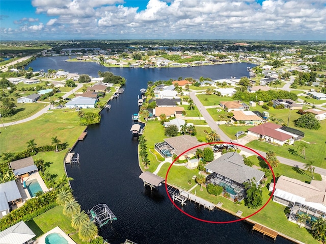 aerial view featuring a water view