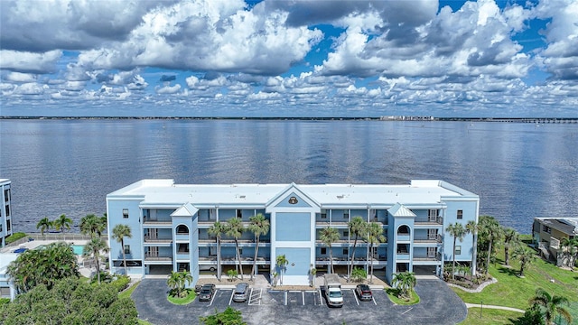 aerial view with a water view