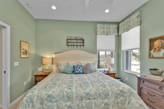 bedroom featuring ceiling fan