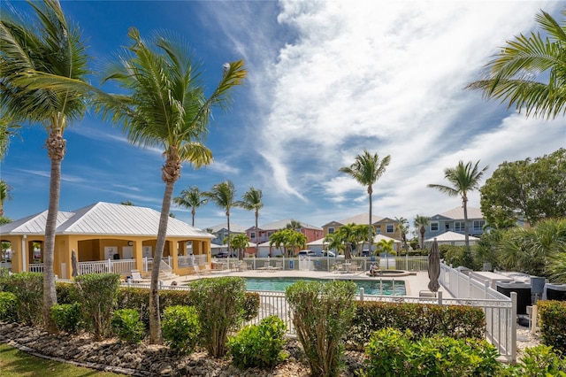 view of swimming pool with a patio area