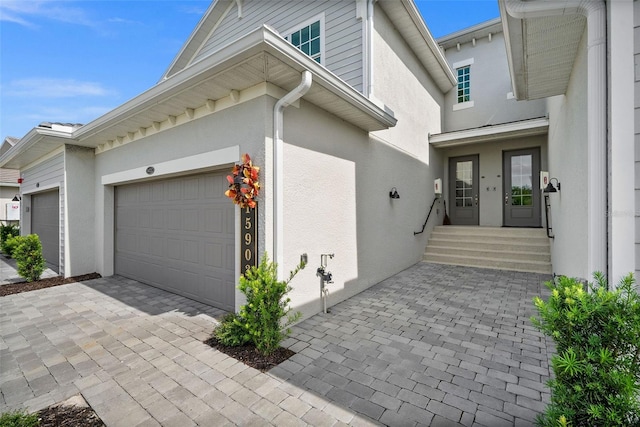 exterior space featuring a garage