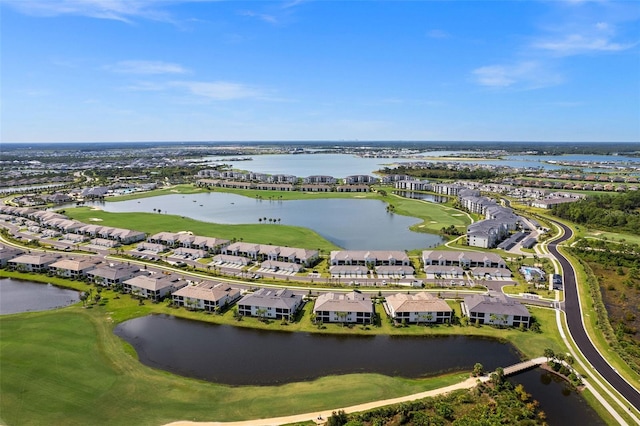 aerial view with a water view