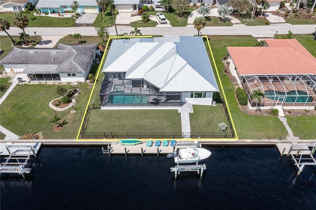 bird's eye view featuring a water view