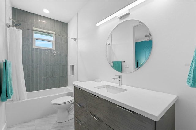 full bathroom featuring vanity, toilet, and shower / bath combo with shower curtain