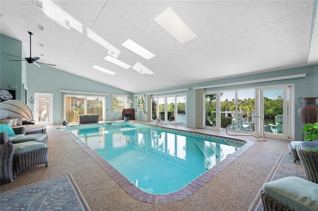 view of swimming pool with ceiling fan