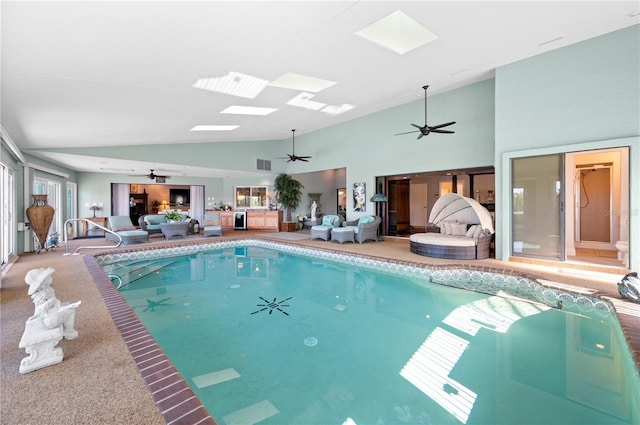 view of pool with ceiling fan