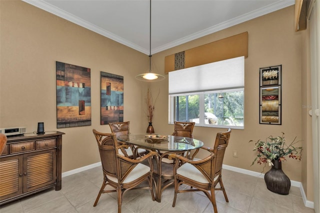 tiled dining area with crown molding