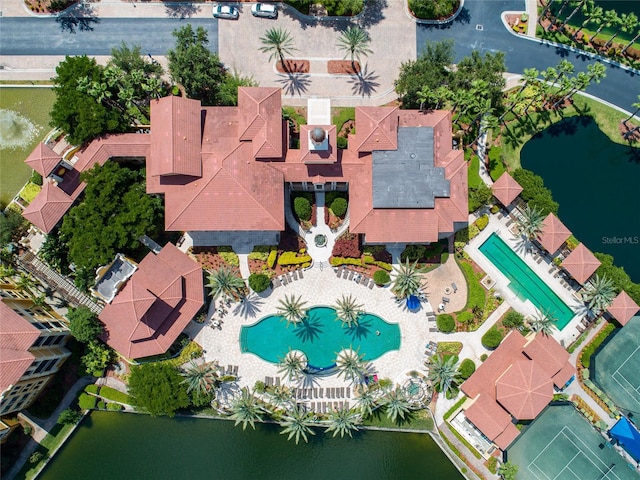 aerial view with a water view