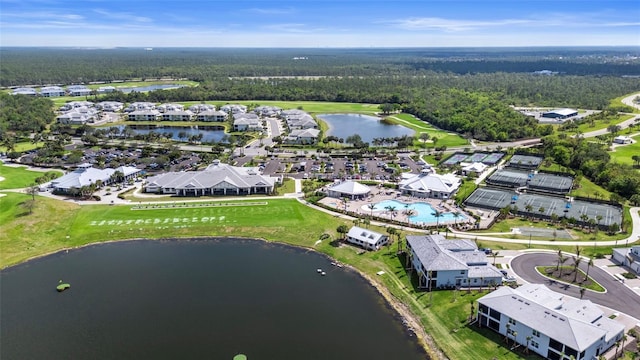 aerial view featuring a water view