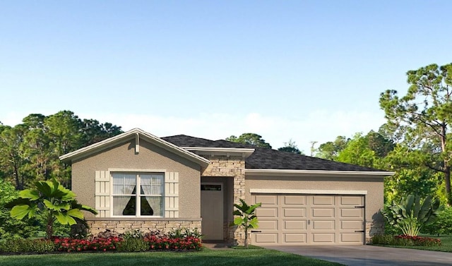 15952 Crofton Springs Way, Port Charlotte, FL 33953 - ranch-style home featuring concrete driveway, an attached garage, stucco siding, and stone siding