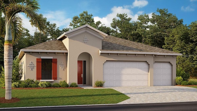 view of front facade with a garage and a front yard