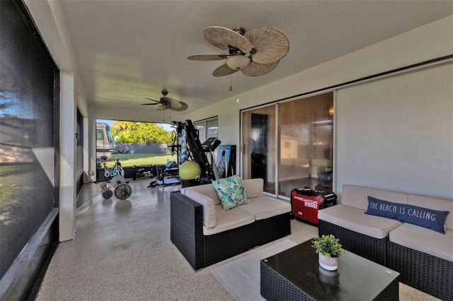 sunroom / solarium with ceiling fan