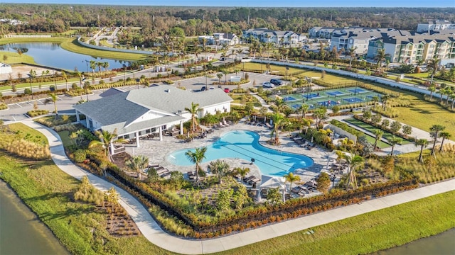 bird's eye view featuring a water view