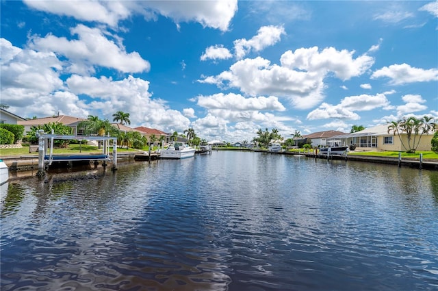 view of dock with a water view