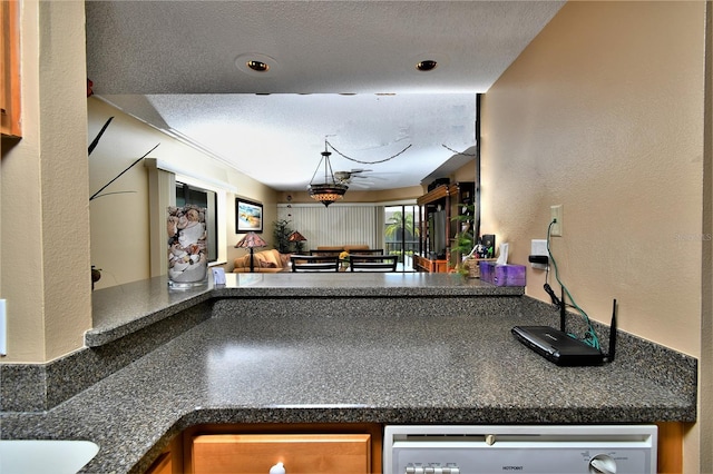 kitchen with stainless steel dishwasher and a textured ceiling