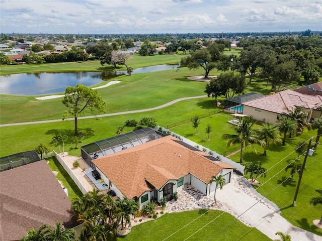 aerial view with a water view