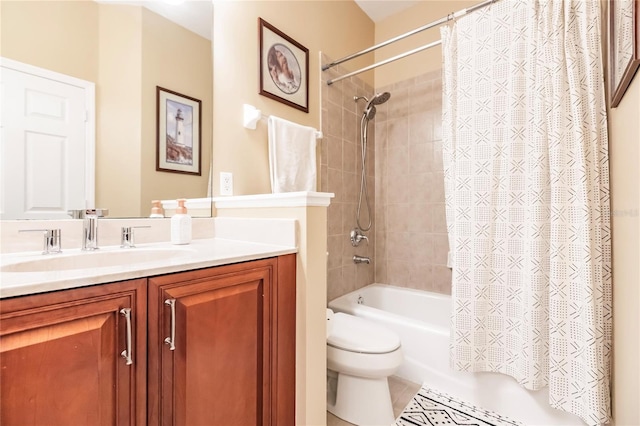 full bathroom with vanity, tile patterned flooring, toilet, and shower / bath combo