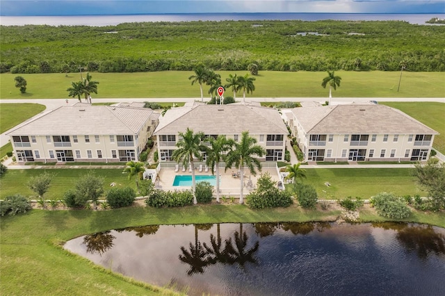 aerial view featuring a water view