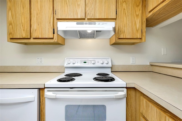 kitchen with white electric range