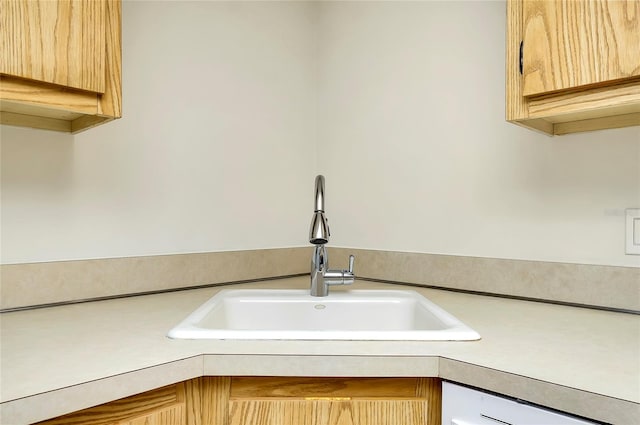 room details featuring dishwasher, light brown cabinets, and sink