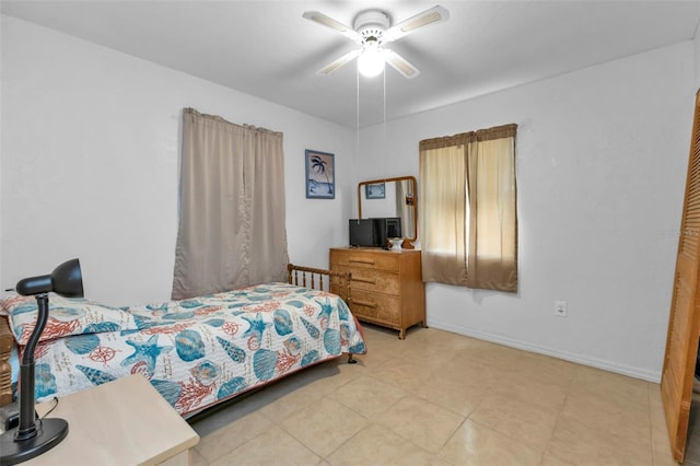 bedroom featuring ceiling fan