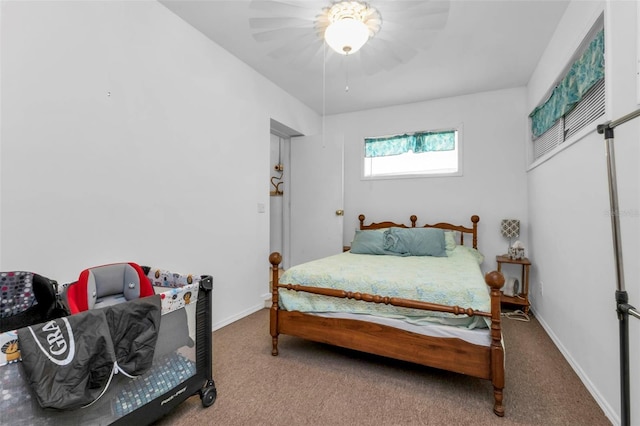 bedroom with carpet flooring and ceiling fan