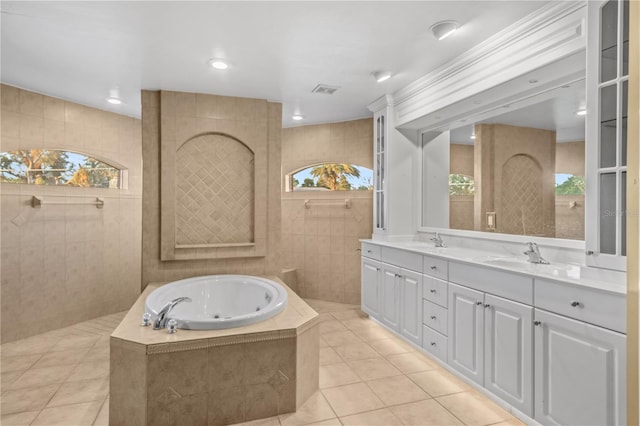 bathroom with vanity, tile patterned floors, and plenty of natural light