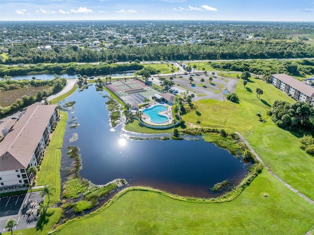 bird's eye view featuring a water view