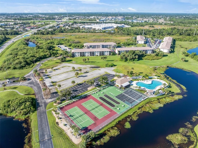 bird's eye view featuring a water view