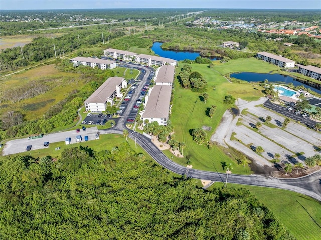 aerial view with a water view