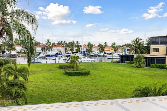 view of yard with a water view