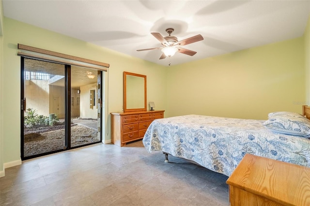 bedroom featuring ceiling fan and access to outside