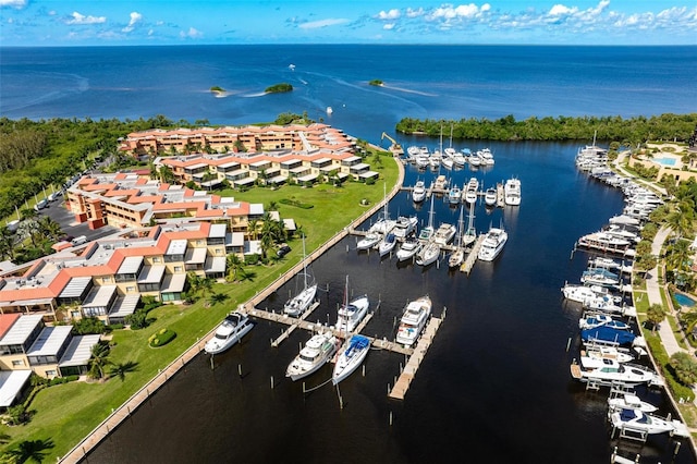 bird's eye view featuring a water view