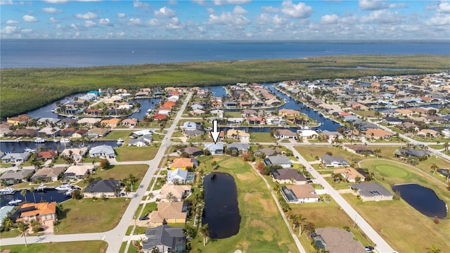 aerial view with a water view