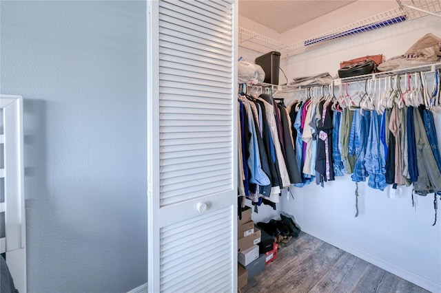 walk in closet featuring wood finished floors