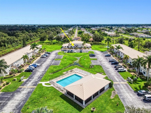 drone / aerial view with a residential view