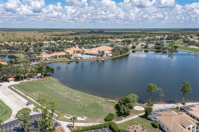 aerial view with a water view