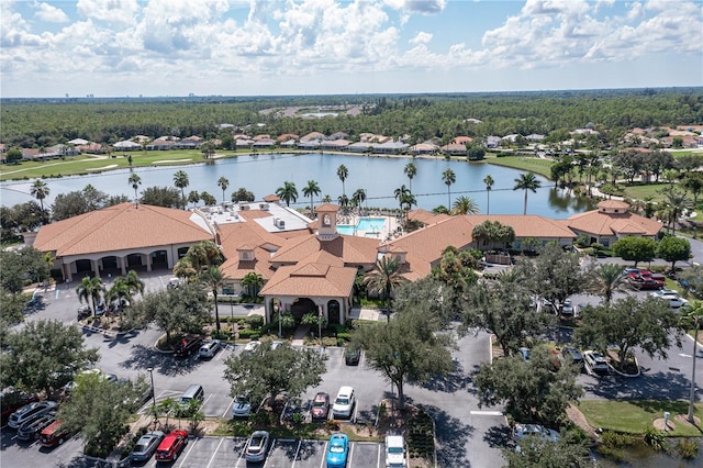 aerial view featuring a water view