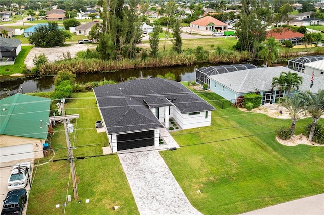 aerial view with a water view