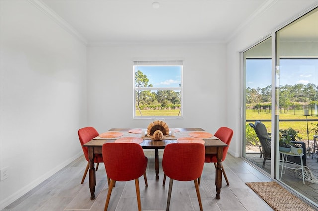 dining room featuring crown molding