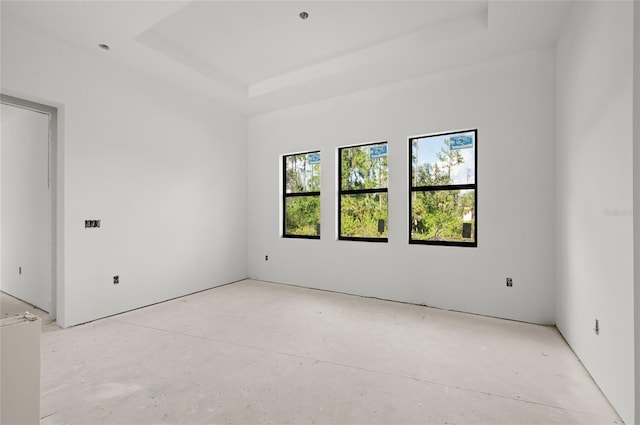 unfurnished room featuring a tray ceiling