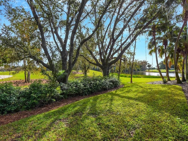 view of yard with a water view