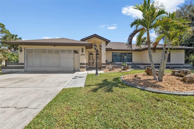 view of front of property with a garage and a front yard